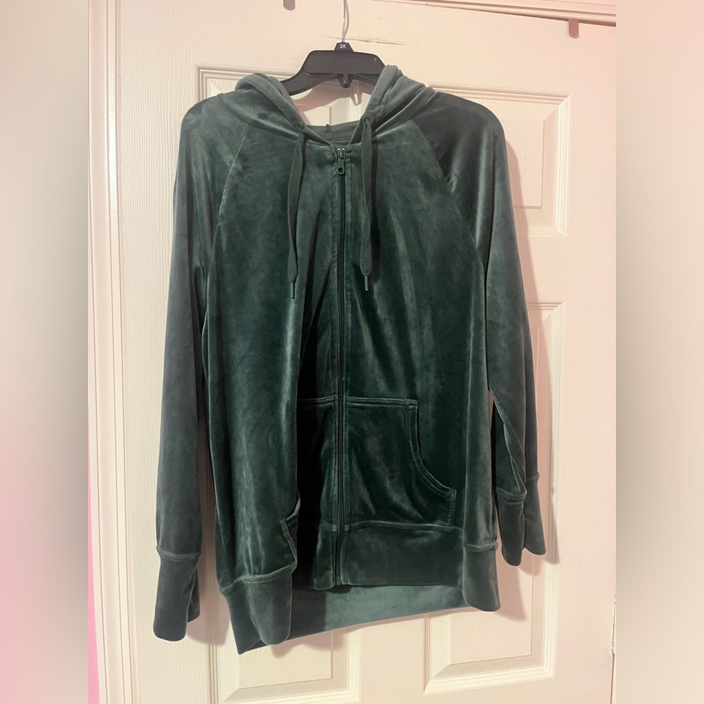 Aerie Offline Women's After Party Velour Jacket Green Velvet Zip Up